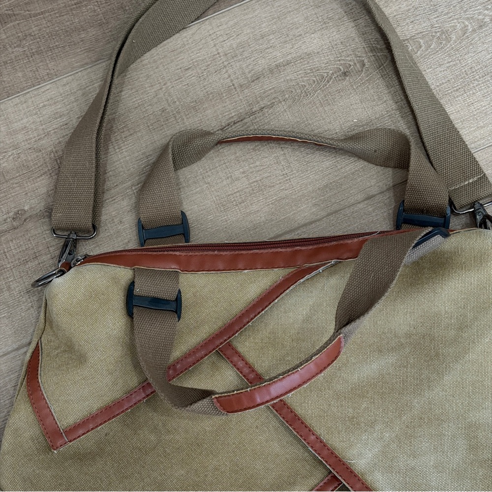 Canvas Shoulder Bag Duffle Style Tote 20W X 13” Length 2 Grab Handles Long Strap - Picture 3 of 7